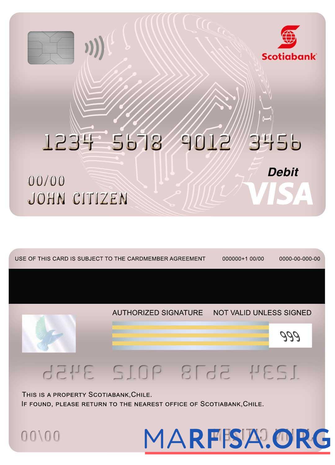 Realistic Chile Scotiabank visa debit card real example